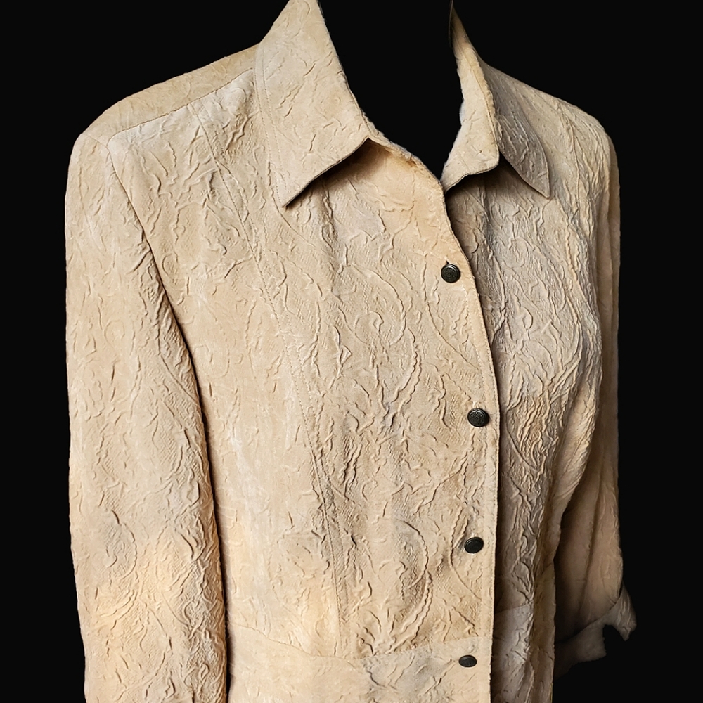 Coldwater Creek Unique Faux Suede Textured Top 3/4 Sleeve Size M